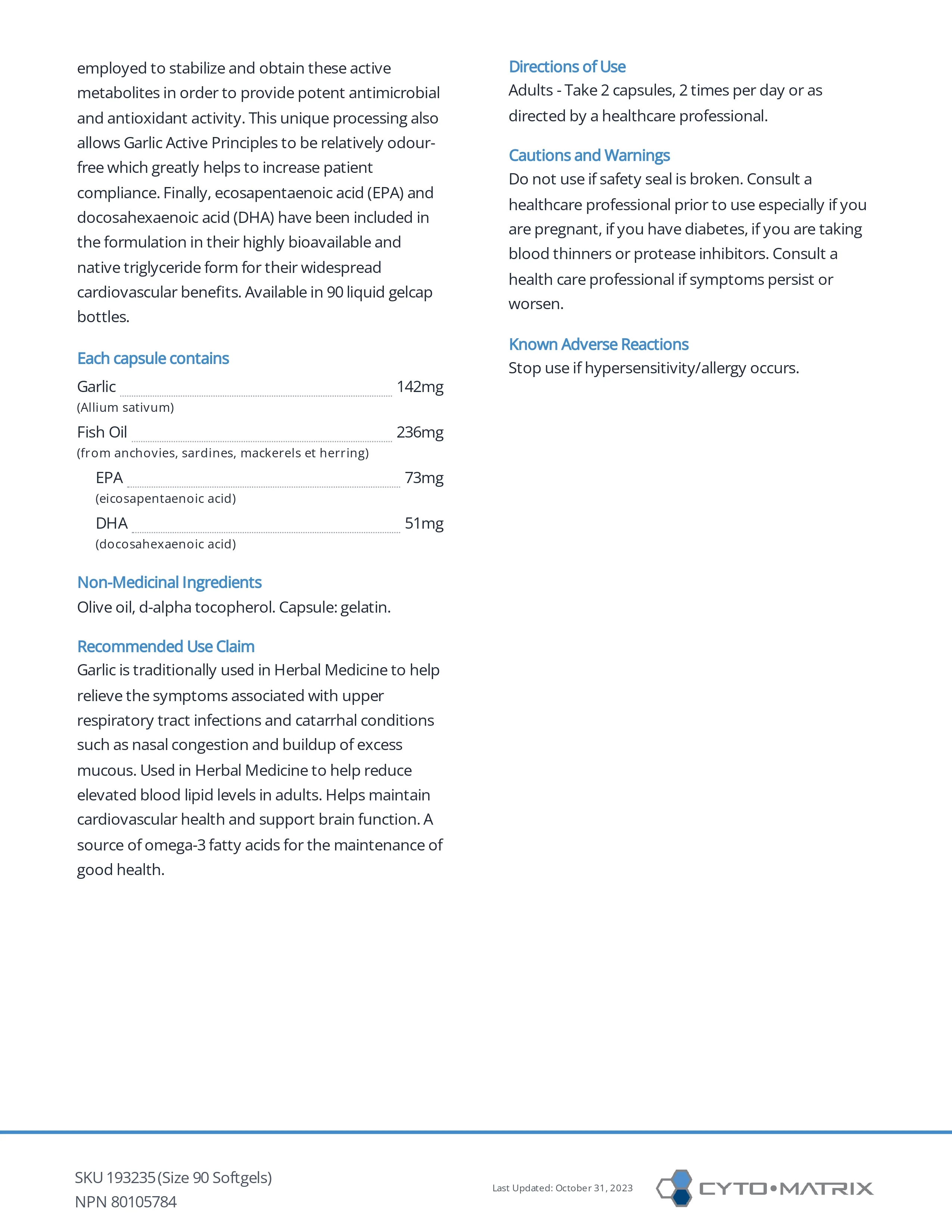 Garlic Active Principles by Cytomatrix® – Cardiovascular & Immune Support | 90 Softgel - Image 3