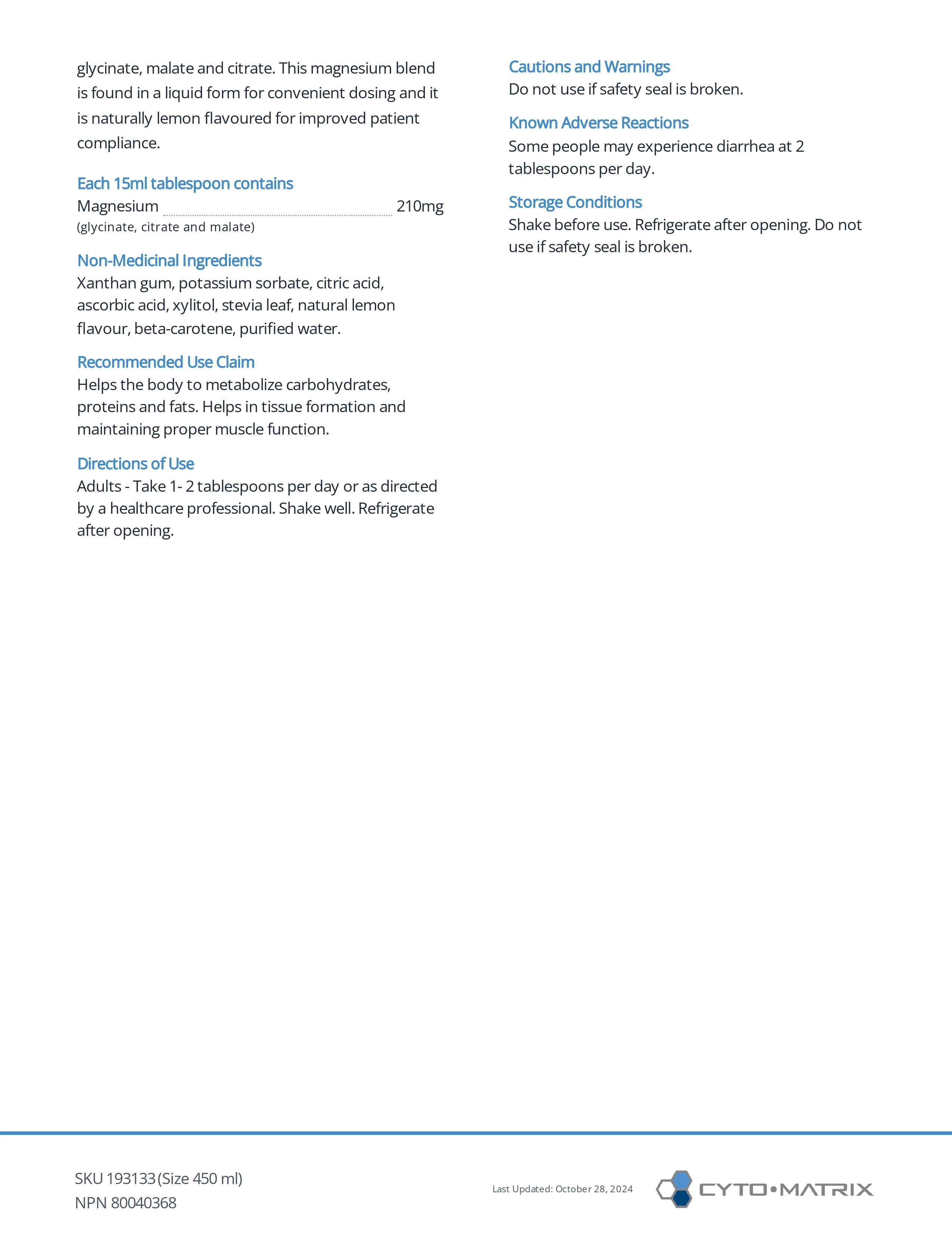 Mag-Matrix Liquid by Cytomatrix® – Magnesium for Muscle, Nerve & Relaxation Support | 450 mL - Image 4