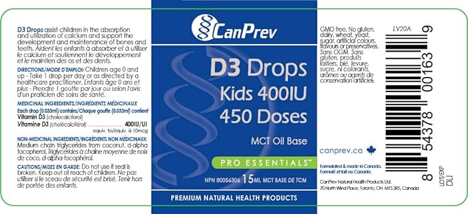 D3 Drops Kids 400 IU by CanPrev – Vitamin D3 for Bone & Immune Support | 15 mL - Image 3