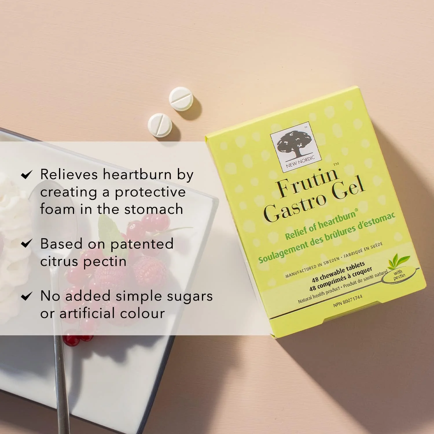 Frutin Gastro Gel by New Nordic – Sugar-Free Chewable Antacid for Heartburn Relief | 48 Tablets - Image 6