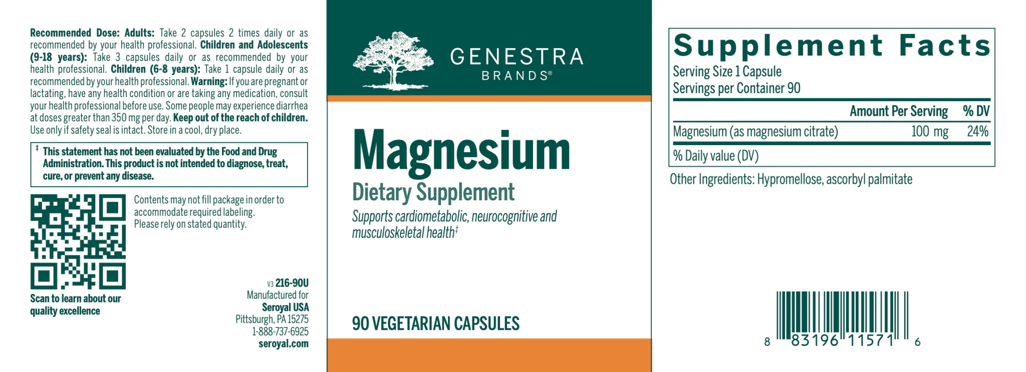 Magnesium by Genestra Brands® – Muscle, Bone & Metabolic Support | 90 Vegetable Capsules - Image 4