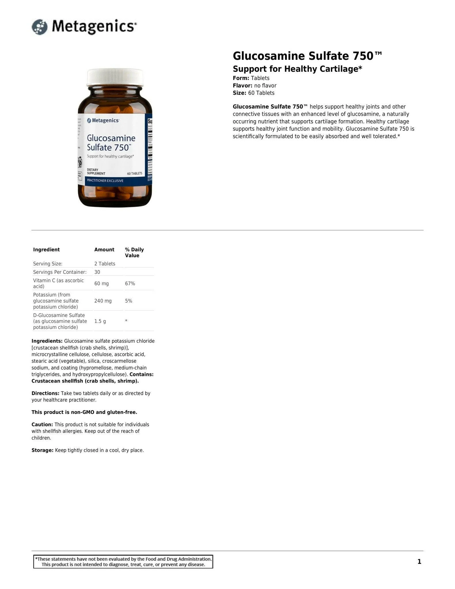 Glucosamine Sulfate 750™ | Metagenics® | 60 Tablets - Image 5