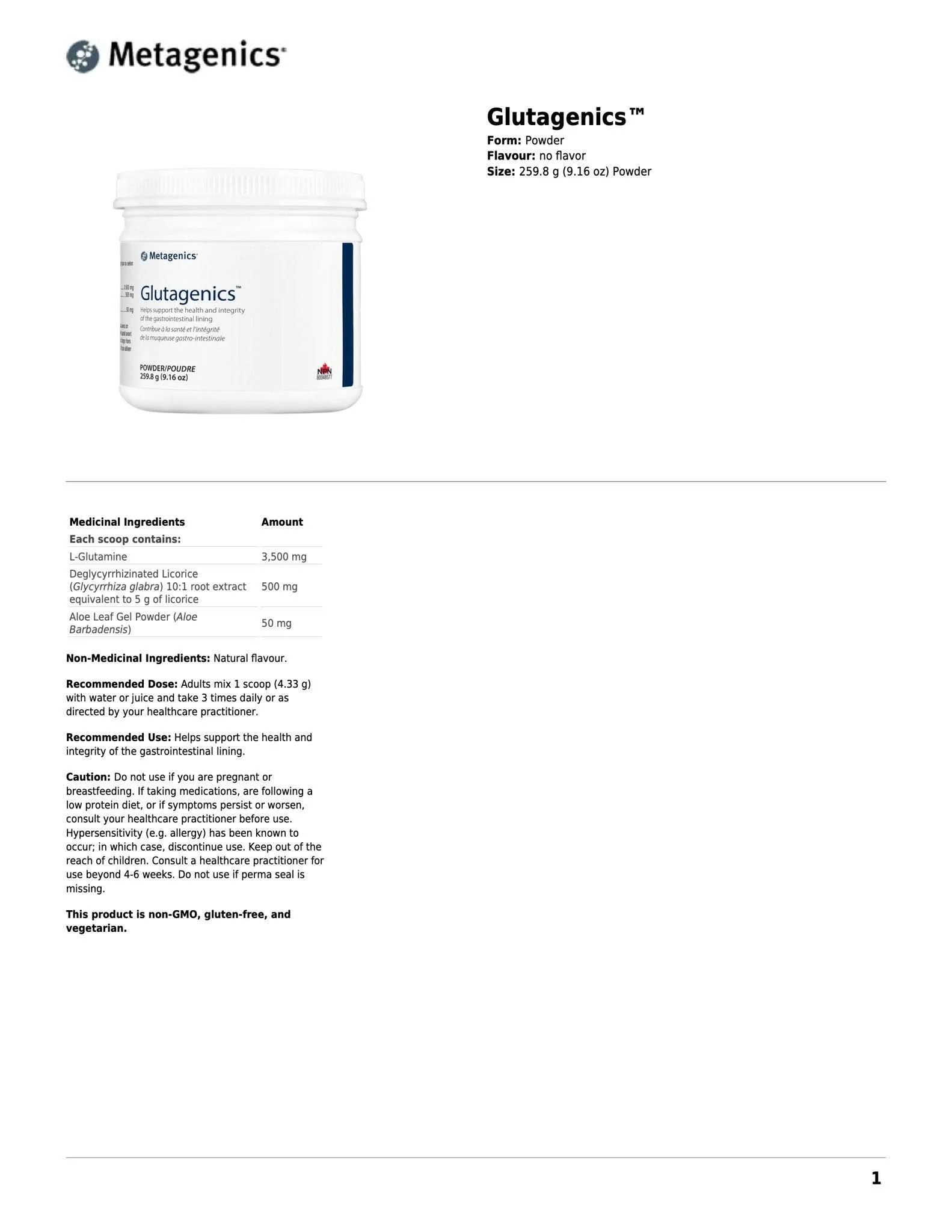 Glutagenics™ | Metagenics® | 259.8 g (9.16 oz) Powder - Image 4