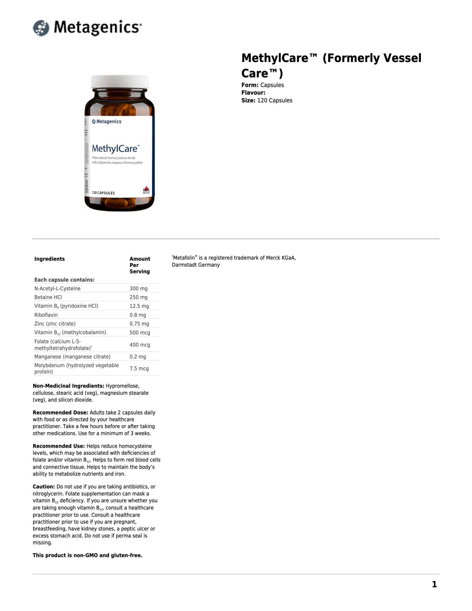 MethylCare™ by Metagenics® – Homocysteine & Methylation Support | 120 Capsules - Image 3