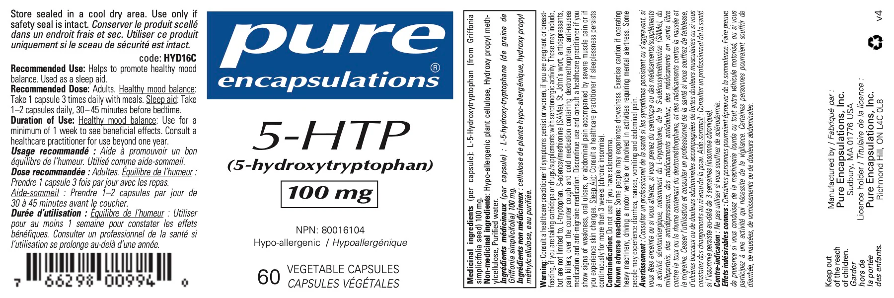 5-HTP 100 mg | Pure Encapsulations®  | 60 Vegetable Capsules - Image 3