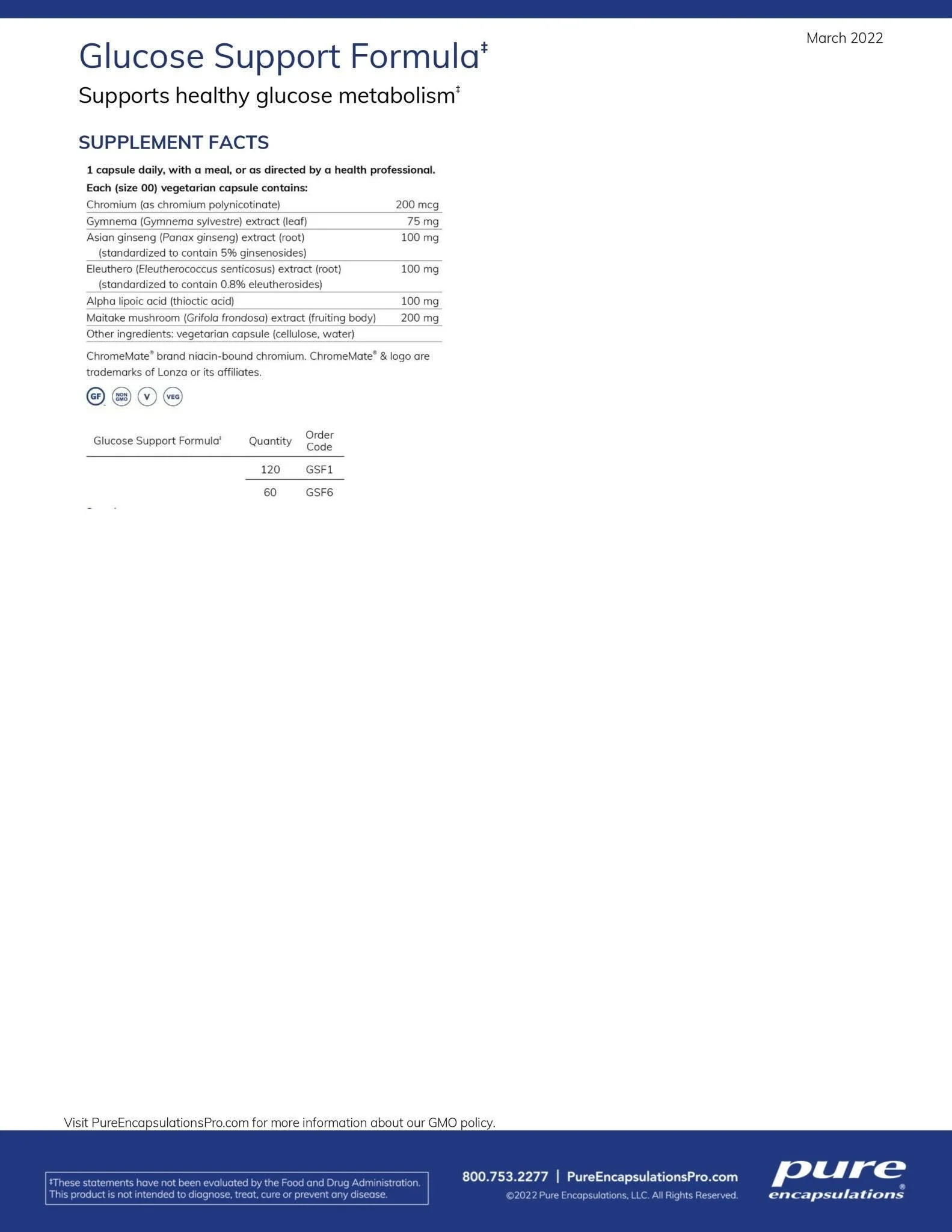 Glucose Support Formula | Pure Encapsulations® | 60 Vegetable Capsules - Image 7