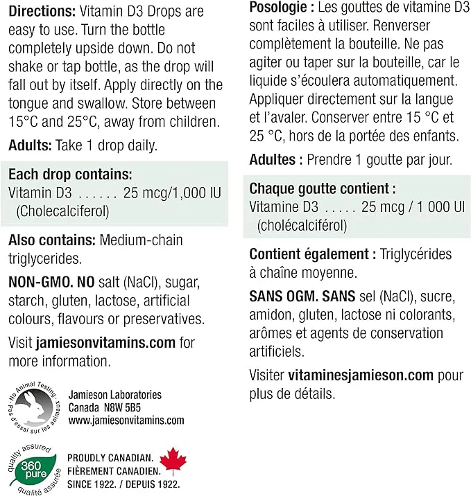 Vitamin D3 1,000 IU Drops | Jamieson™ | 11.4 mL - Image 5